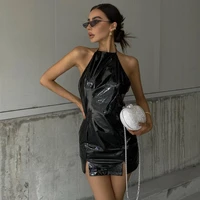 2021the new halter backless mirror split fork dress sleeveless fashion womens clothing party clubwear urbano bodycon dress y2k