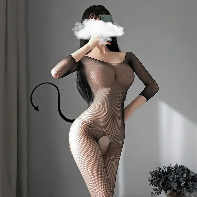 

Women Hot Sexy Lingerie Tights Black Fishnet Sheer Mesh Bodysuit Erotic Bodystocking Perspective Open Crotch Porno Underwear