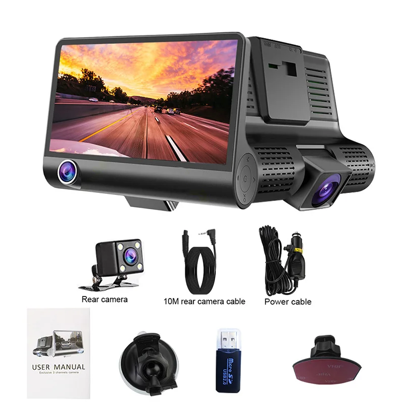 B28-10M RCC TOSPRA Full HD 1080P Автомобильный видеорегистратор с 3 объективами 4,0 дюймов широкоугольная Автомобильная видеорегистратор двойной объектив с камерой заднего вида автоматический Регистратор - Название цвета: B28-10M RCC