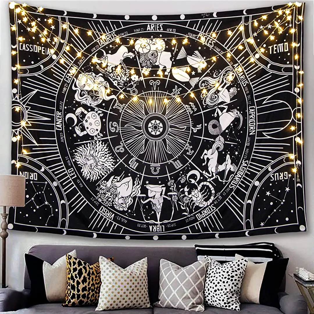 

AMM Black and White Tapestry, Zodiac Tapestry Wall Hanging, Constellation Moon Tapestries for bedroom