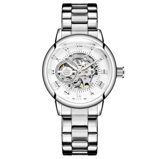 Reloj Mujer Montre Femme серебряные ЖЕНСКИЕ НАРЯДНЫЕ Часы Дамские автоматические механические часы с ремешком из нержавеющей стали - Цвет: Серебристый