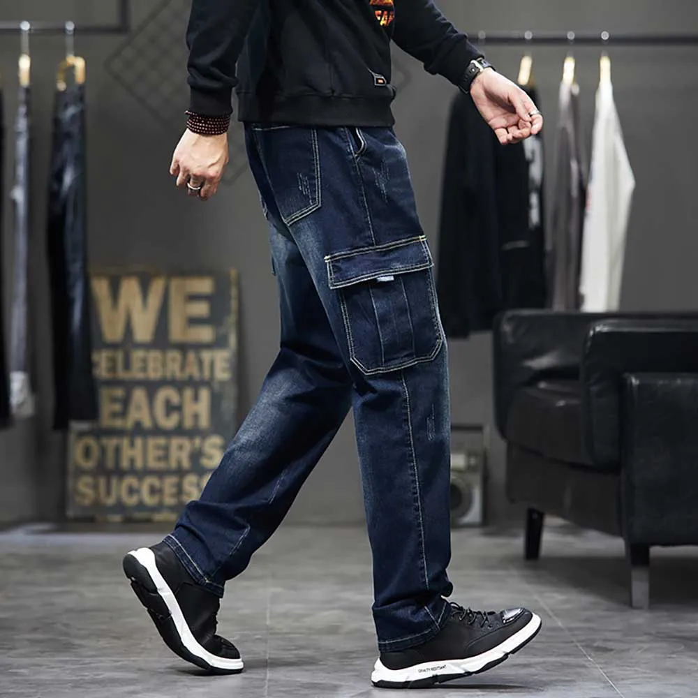 Trendy Hiphop Harem Jeans Men Casual Denim Pants Loose Baggy Trousers Streetwear Cargo Pants Men Clothing Plus Size 42 44 Jeans