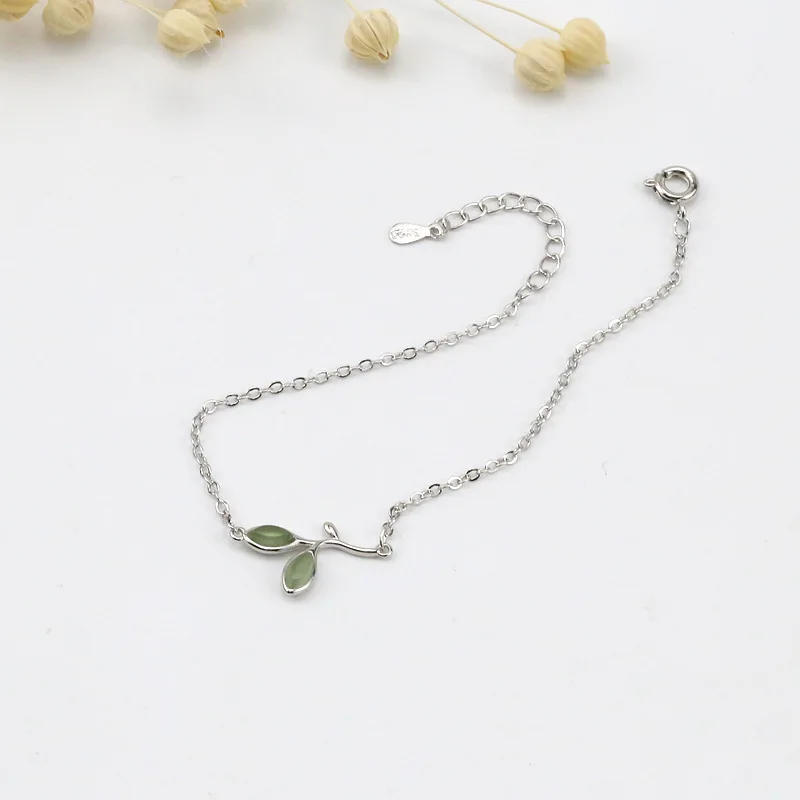 Женские браслеты цепочки из стерлингового серебра 925 пробы с опалом и зеленым