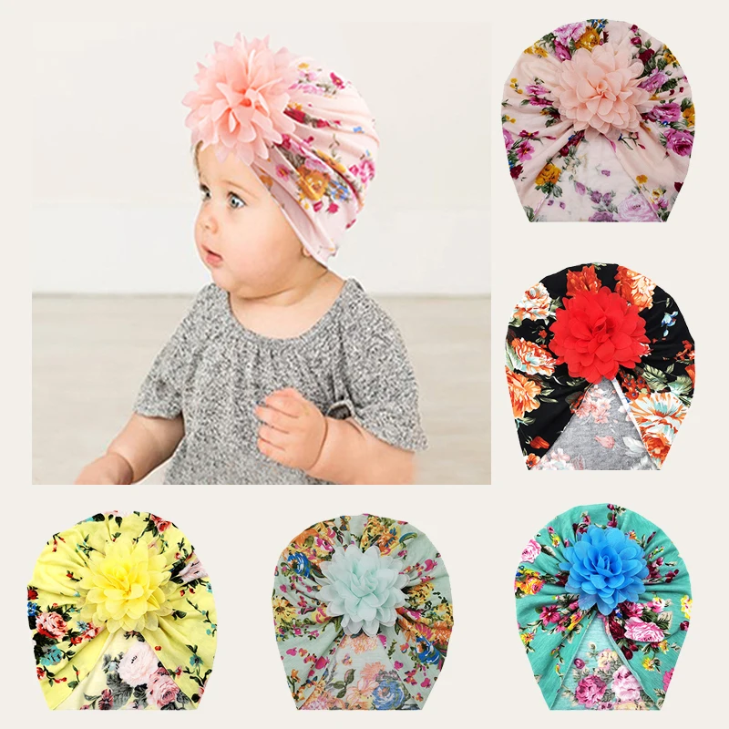 

Kids Headwear Fashion Children's Print Hat Flowers Hat Winter Warm Hood Tire Cap Newborn Headwear Hair Accessories for Girls