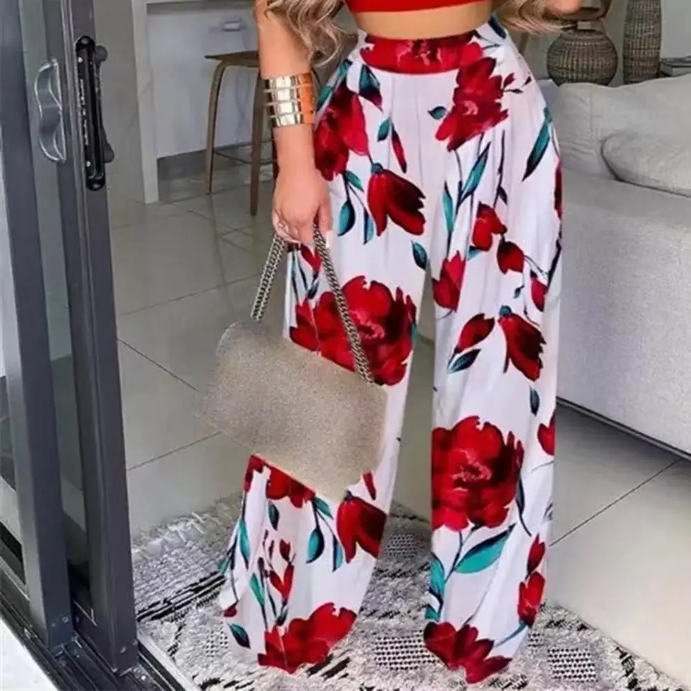 

Women Pants Flower Print Straight Leg Summer Autumn Loose Elastic Waist Yoga Pants for Sports Vintage Casual loose long Pants