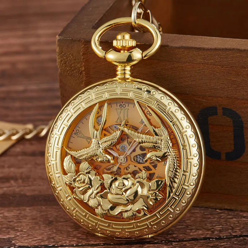 mechanical watch 6 Птица Феникс ретро механические карманные часы с цепочкой гравированные ручной подвесной медальон часы мужские бронзовые Серебряные Флип-ФОБ часы - Цвет: mechanical watch 6