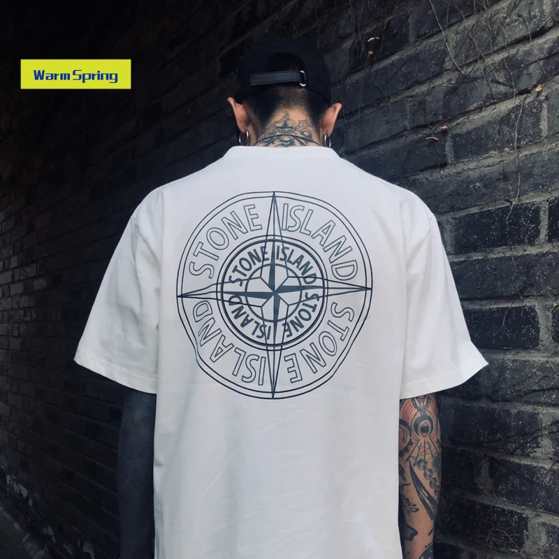 

2021 Summer New Style Back Big round Logo Fashion Trend Loose Printed round Neck Short Sleeve Men's and Women's T-shirt