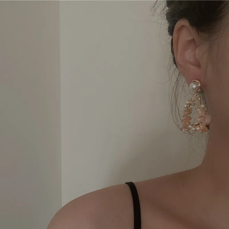 

2020 New Arrival Vintage Red Purple Natural Stone Crystal Olive Branch Women Dangle Earrings Pearl Water Drop Pendant Jewelry