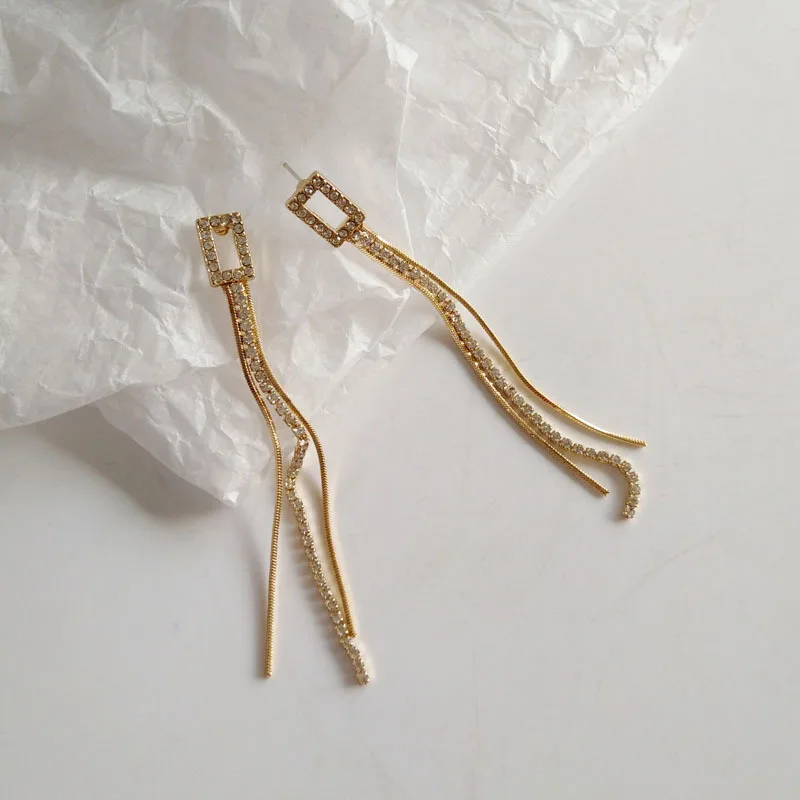 

earrings for women oorbellen hangers statement chain pendientes largos new style tassel trendy geometric Euro-American crystal