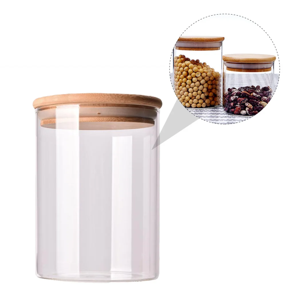 

10pcs Glass Sealed Can Food Storage Tank Bamboo Lid Tea Canister (Transparent)