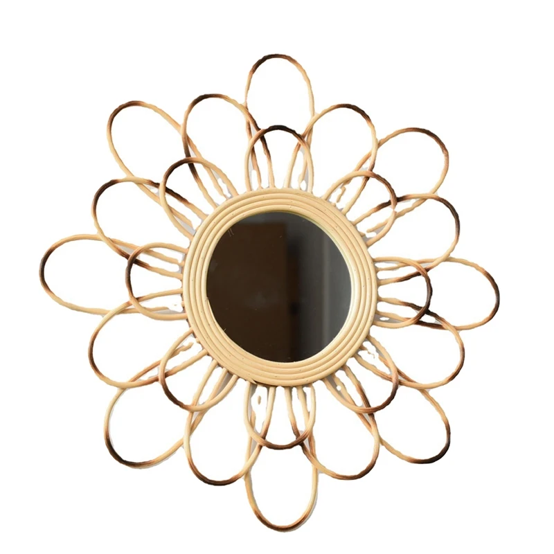 

Wall Decor Rattan Mirror,Boho Wall Mirror Decor,Craft Frame Hanging For The Living Room, Bedroom, Nursery
