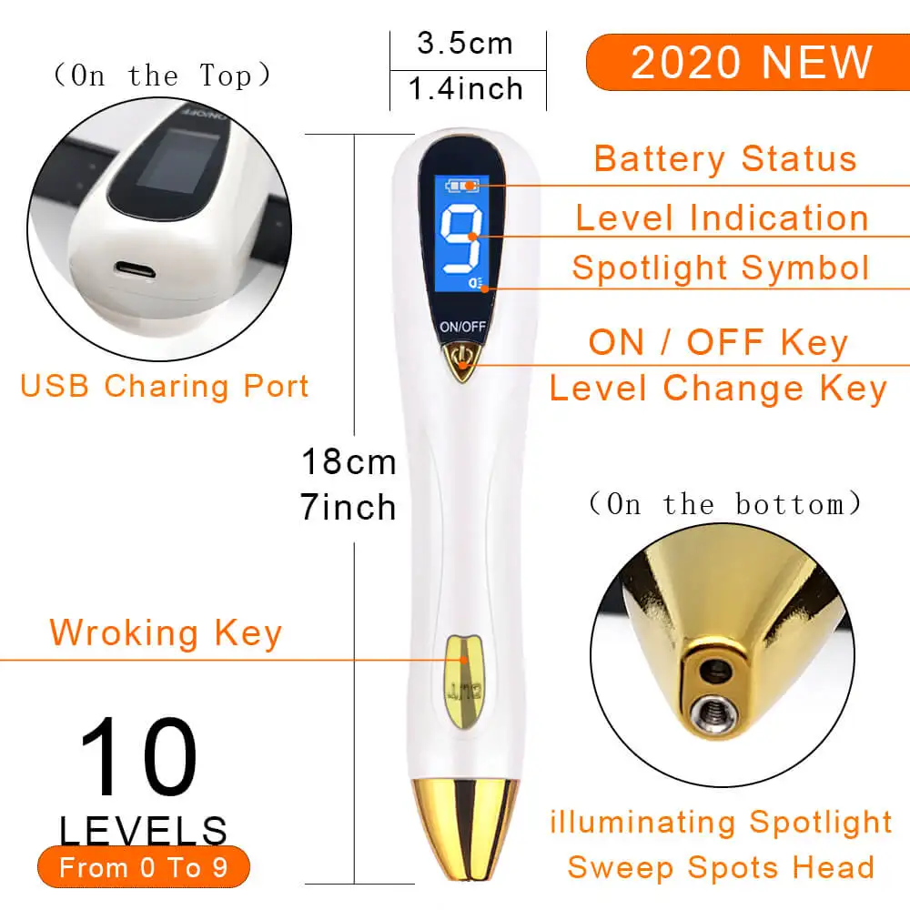 

2021 Laser Mole Removal Pen Set Wart Plasma Remover Tool Repair Skin Care Pore Corn Freckle Dark Tag Nevus Sweep Age Spot Tattoo