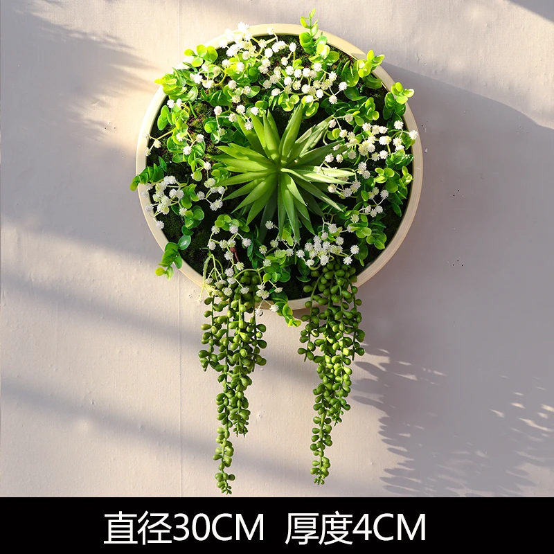 

Circular simulation green plant frame wall hanging flowers creative restaurant wall hanging plant decoration