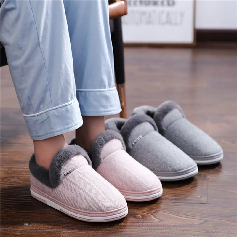

Couples With Cotton Slippers Men And Women Non-Slip Wear-Resistant Thick-Soled Cotton Shoes Women Warm Home Wool Slippers Male