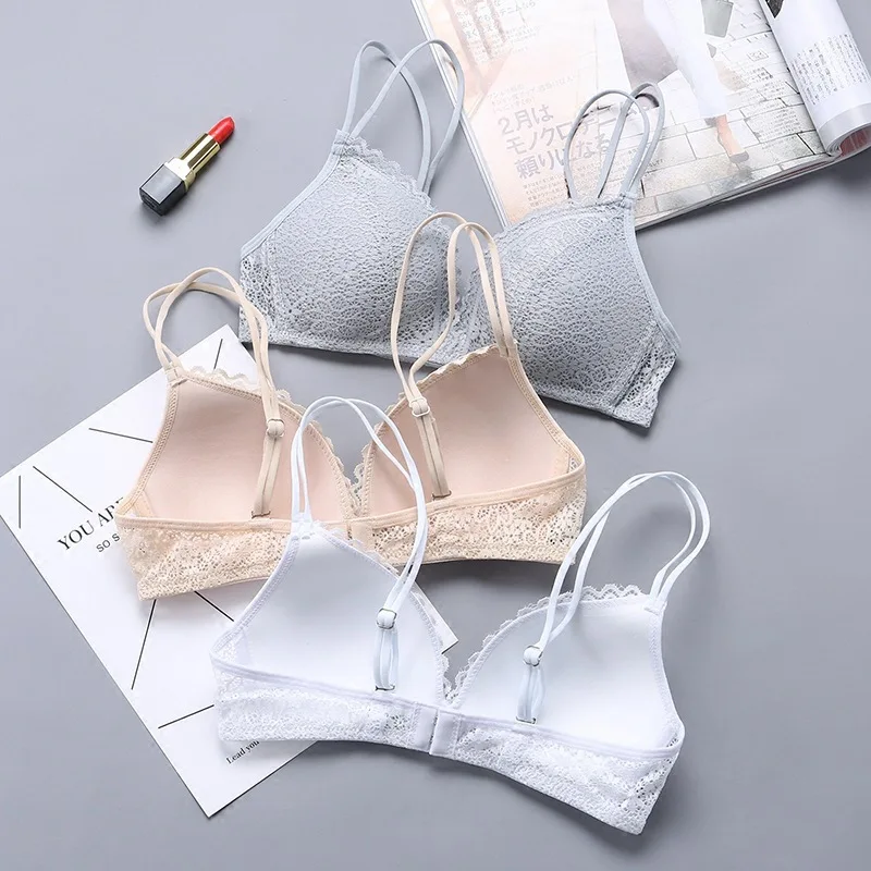 Wirefree Bra Women Push Up Sexy Underwear Thin Breathable Girls Bras Hollow Out Lace Brassiere