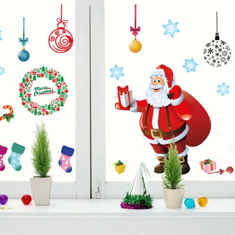 Рождественские украшения на улице 2021 наклейка стену новогодний декор комнаты