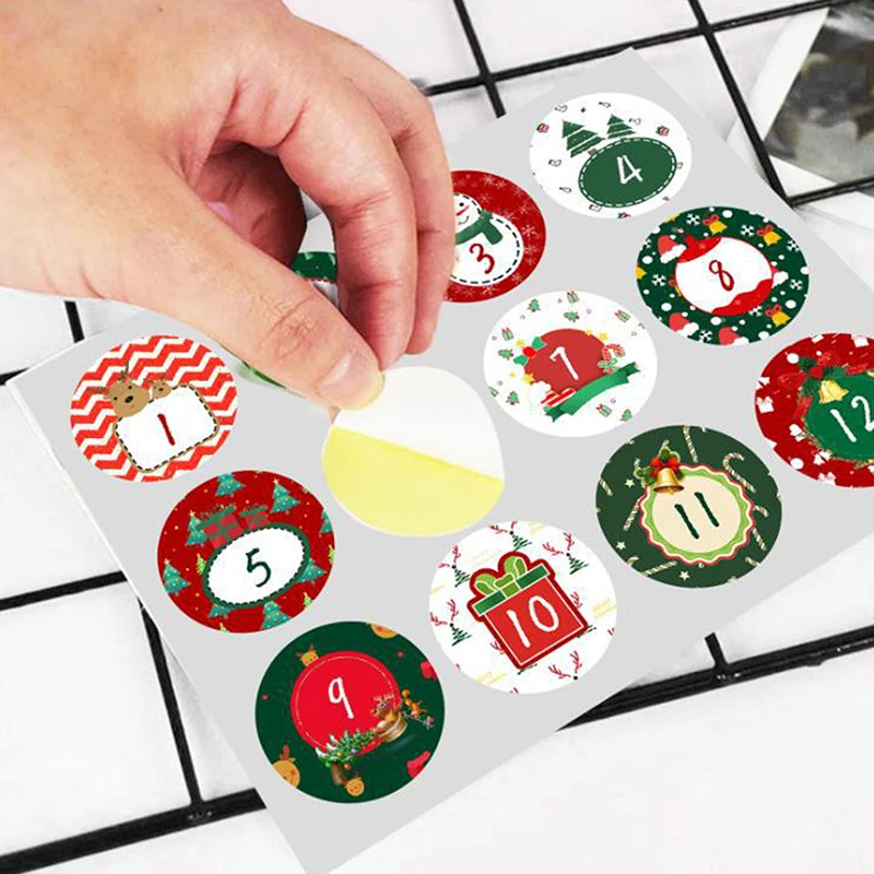 

24Pcs/set Christmas Calendar Number Sticker Seal DIY Gift Label Xmas Decoration