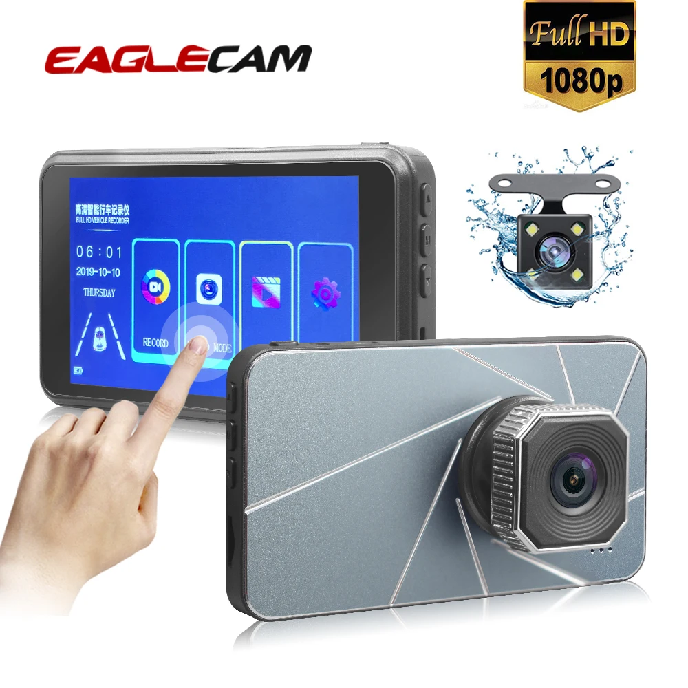 

Видеорегистратор Full HD 1080P с двумя объективами, сенсорный экран IPS 4 дюйма с камерой заднего вида, регистратор с ночным видением, видеорегистр...