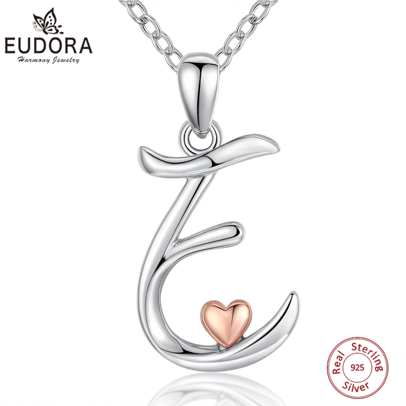 

Eudora Sterling Silver Initial Letter Pendant Necklace for Women Men Rose Gold Color Heart Letter Name Choker Jewelry Gift