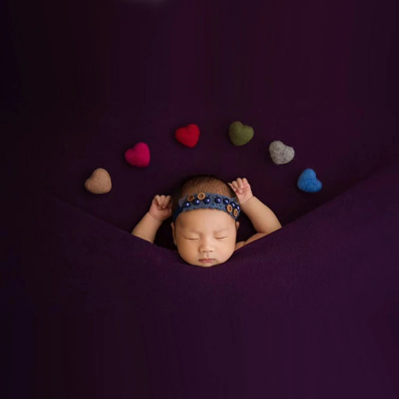 Accesorios de fotograf&iacute;a para reci&eacute;n nacido, accesorios de estudio fotogr&aacute;fico para beb&eacute;, con forma de coraz&oacute;n de amor, Color arco&iacute;ris, hecho a mano de fieltro de lana, 6 unids/set por juego-3