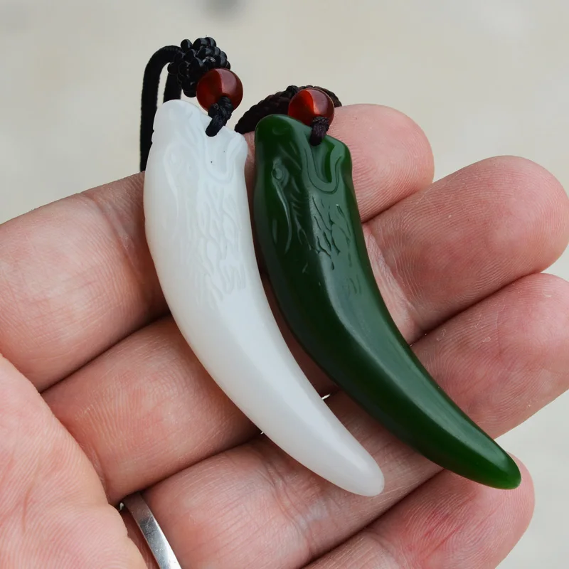 Прямая доставка натуральный нефрит Спайк Кулон резной счастливый волк кулон