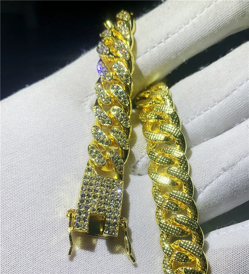12 мм Мужской массивный Iced Out Кристалл Майами кубинское звено Браслет Bling хип-хоп