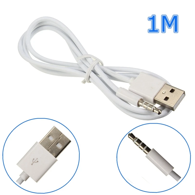 Белый USB 2 0 штекер на 3 5 мм наушники аудио AUX автомобильный кабель зарядное