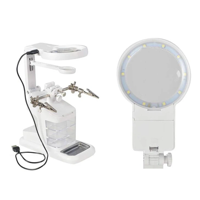 

LED Light Helping Hands Magnifier Station-3x 4.5x 25x Magnifying Glass Stand with Clamp Alligator Clips for Soldering, Repair