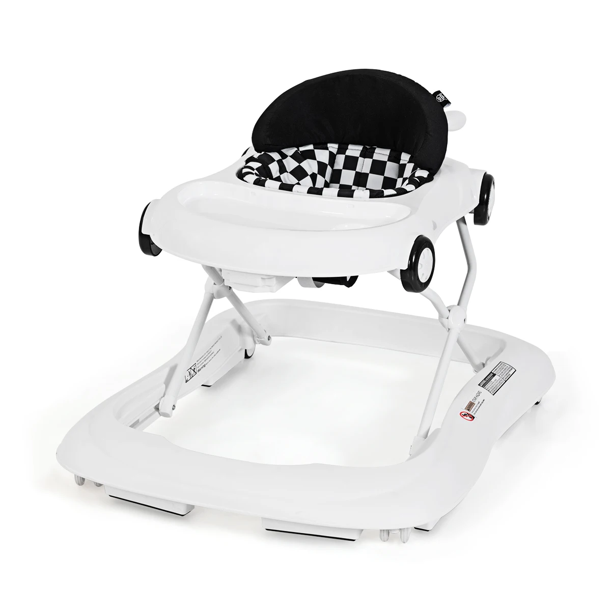 2-in-1 Foldable Baby Walker Adjustable Heights W/ Music Player & Lights White