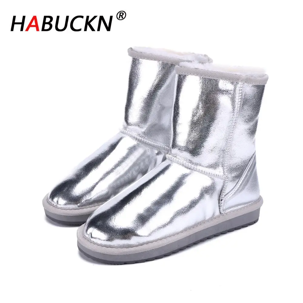 

HABUCKN базовые зимние классические сапоги для снежной погоды, женские замшевые сапоги из воловьей кожи до середины икры без застежки, водонеп...