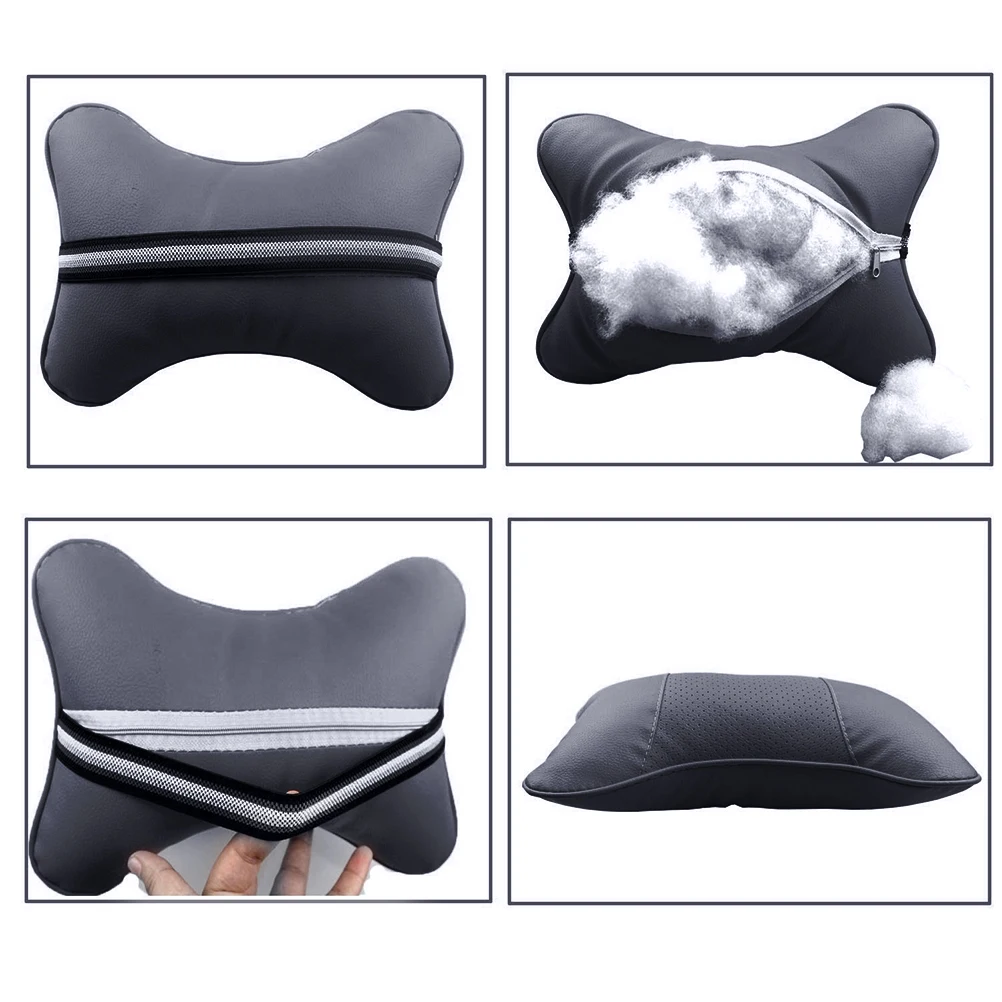 

2PCS Car Auto Bone Shape Seat Head Neck Rest Synthetic Leather Pillow Pad Rest