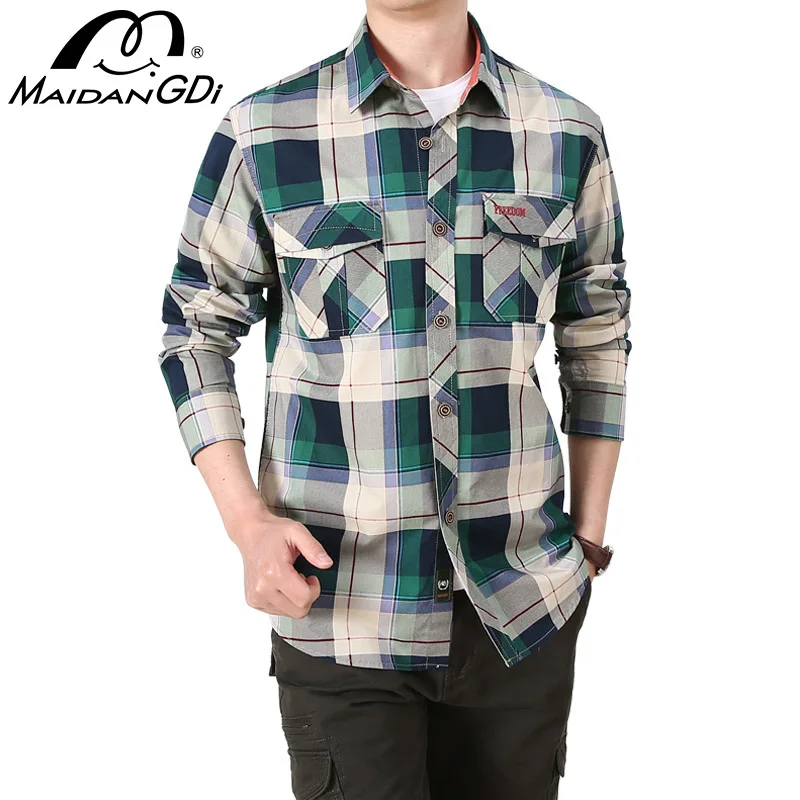 Рубашка мужская приталенная с длинным рукавом деловая Повседневная в клетку