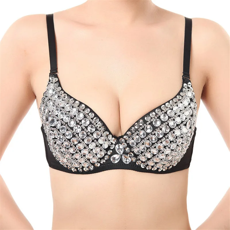 

2023 New Sexy Dance Body Bras Ballet Clothes Girls Push Up Luxury Sequined Beads Patchwork Lady Studded Bras