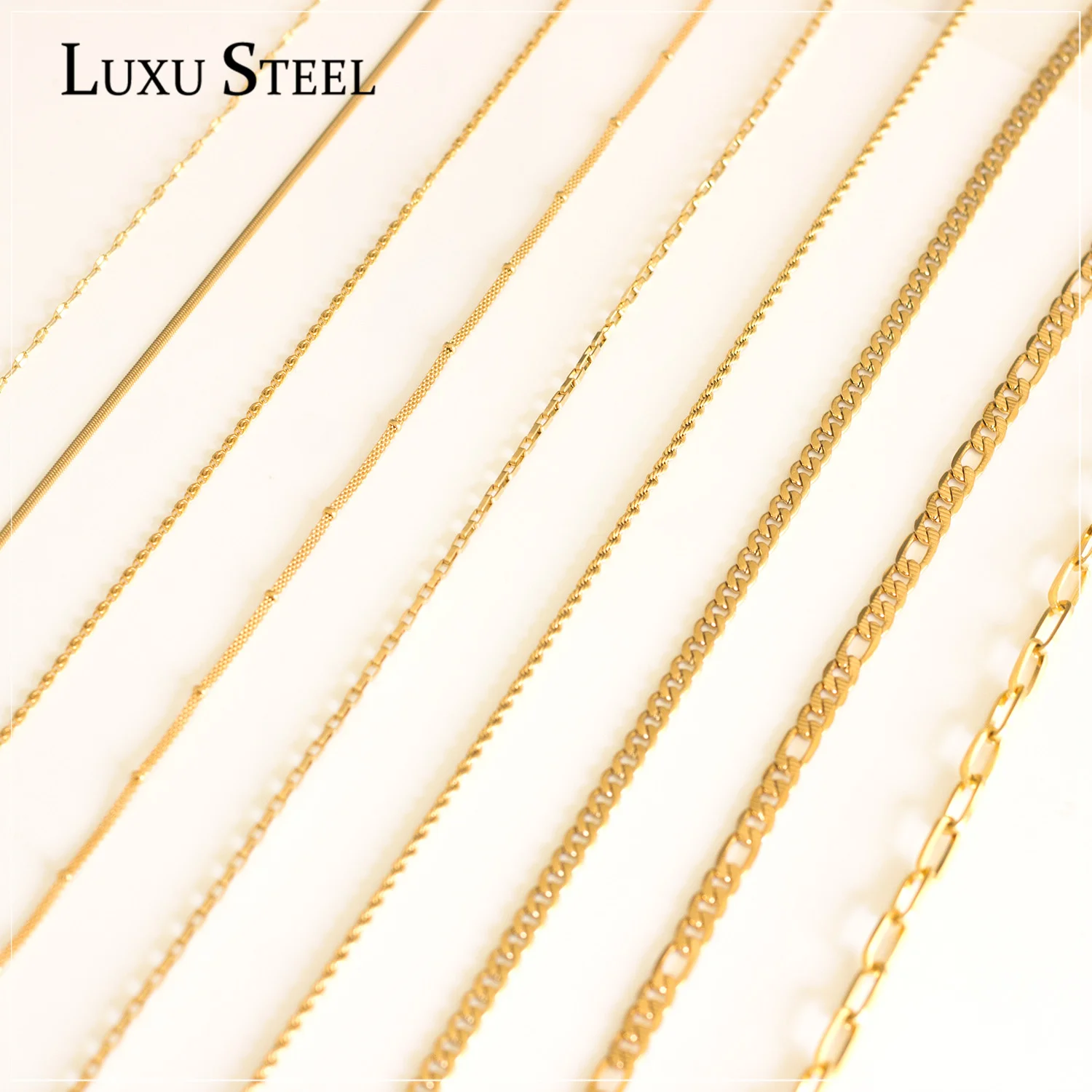

LUXUSTEEL Stainless Steel Mixed Style 55cm Long Chains Necklace Men Gold Color High Link Chains Necklaces Accessories Wholesale
