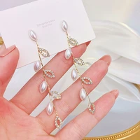 ydl delicate gold color plated leaves top quality pearl luxury earrings for women wedding exquisite charm elegant jewelry
