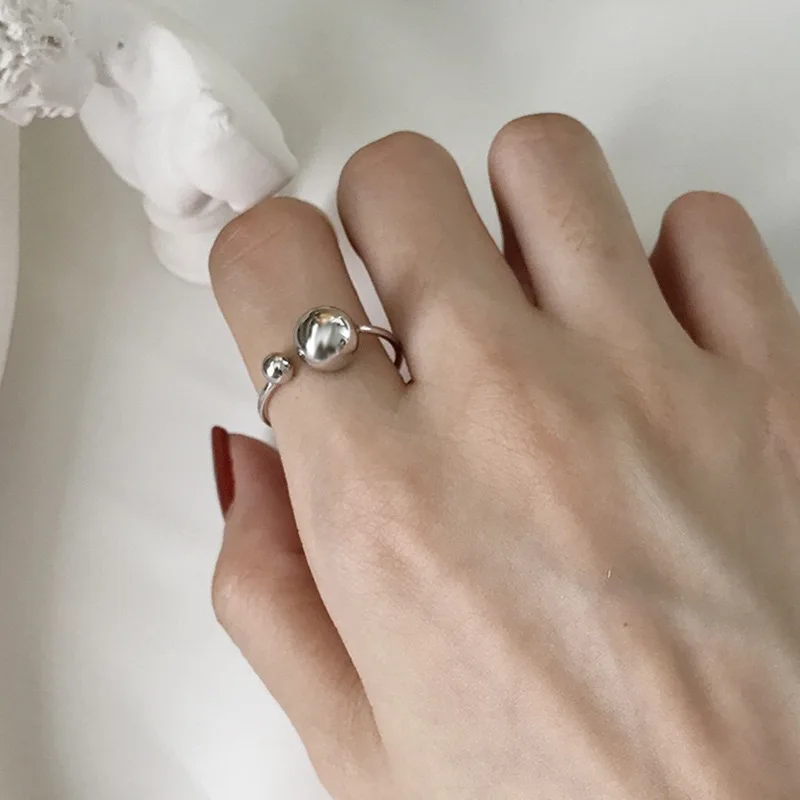 

DIEERLAN Retro Vintage Jewelry 925 Sterling Silver Beads Ball Rings For Women Men Big Opening Finger Rings Christmas Gifts