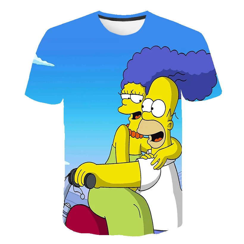 Explosion men short sleeve T-shirt sunglasses 3D printing Simpson background shirt and women couples | Мужская одежда
