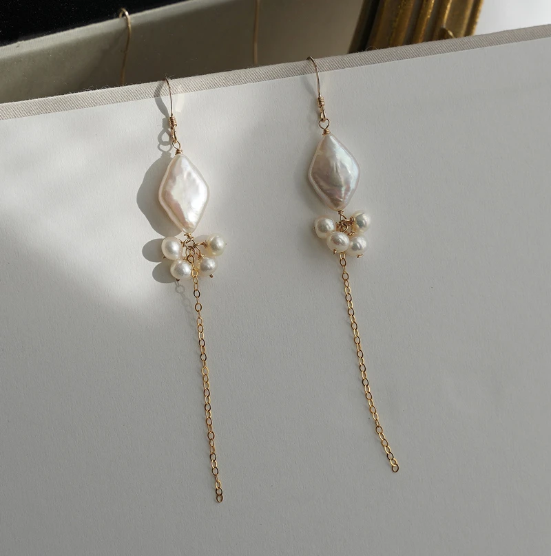 

Lii Ji Boho Pearl Drop Earring 14K Gold Filled No Fade Long Tassels Earring Freshwater Pearl Women Earring Jewelry Gift