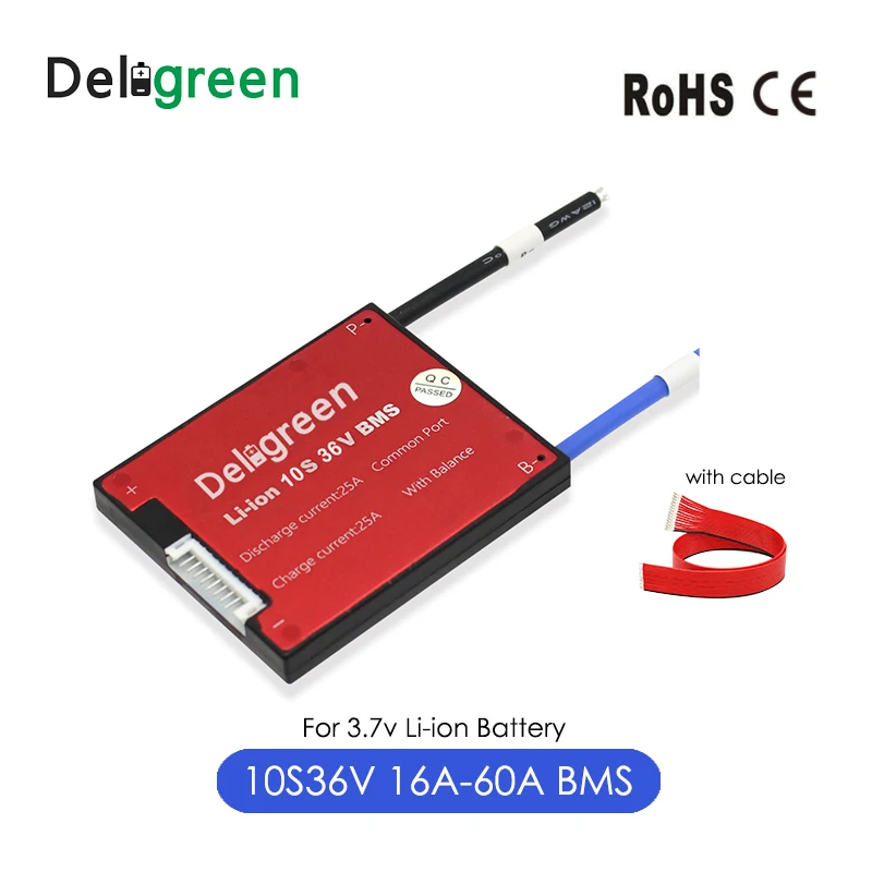 Deligreen 3,7 V BMS 10S 36V для литий-ионного аккумулятора 18650 15A 25A 35A 45A 60A bms для электровелосипеда с балансом