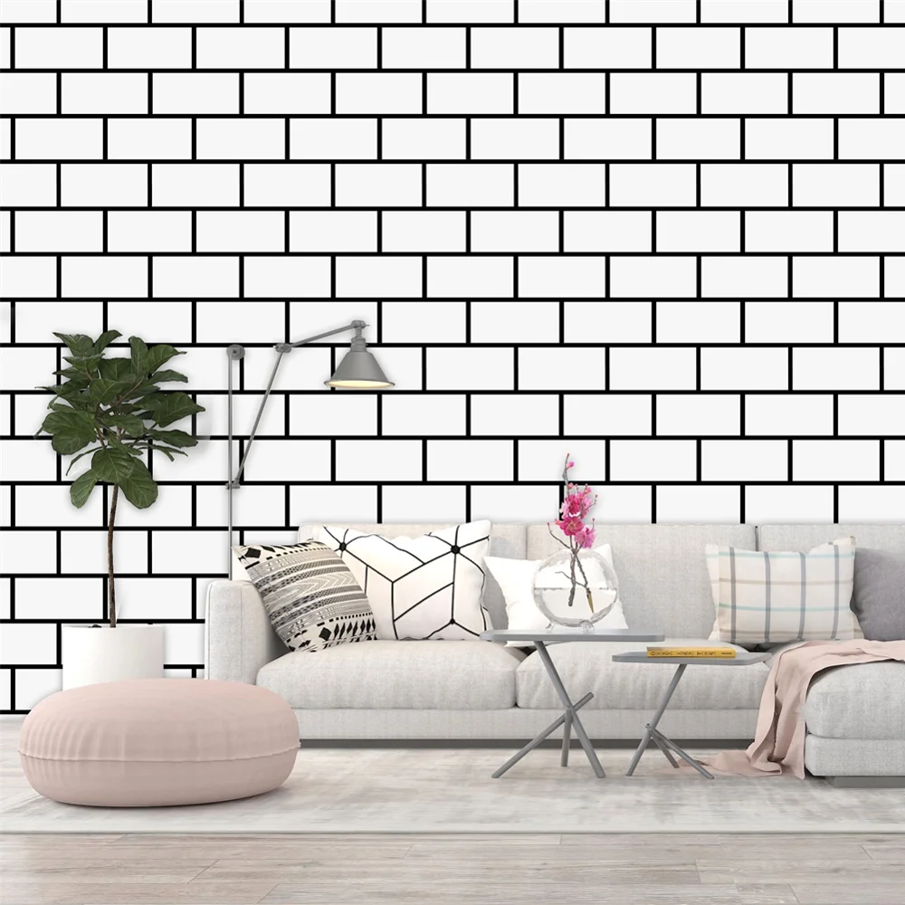 

Peel and Stick Wall Paper Black/White 3D Effect Brick Self-Adhesive Removable Wallpaper Waterproof Wallpaper Home Decoration
