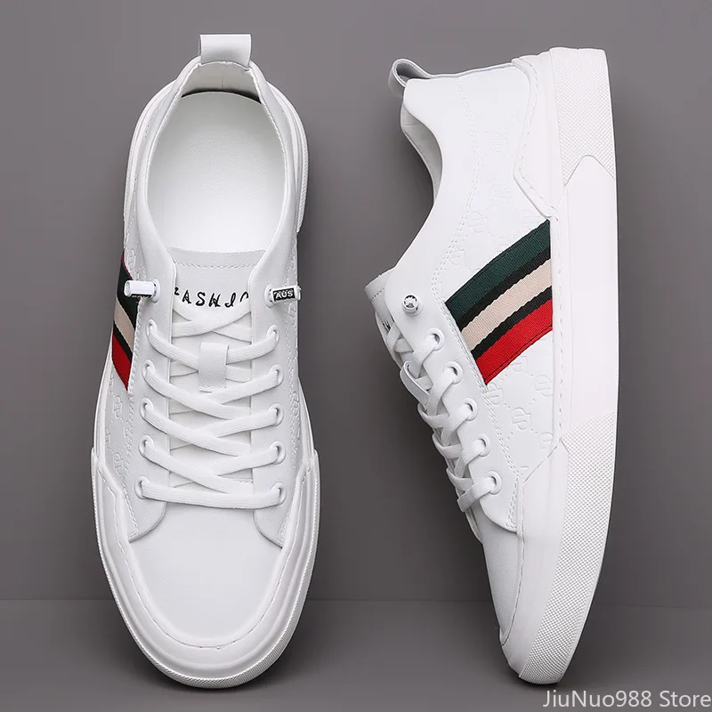 

2021 New Men Leather Casual Shoes Spring Autumn Man Fashion Striped Luxury Genuine Leather Skate Shoes Trend Loafers