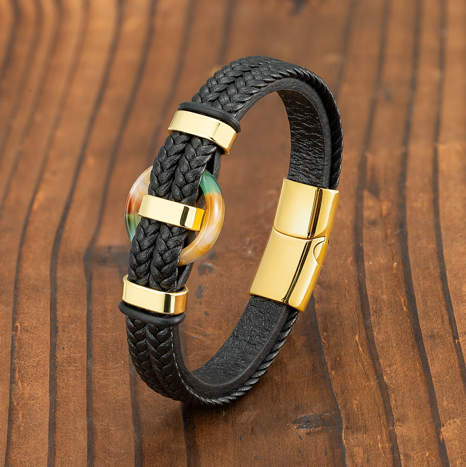 Новый модный дизайнерский мужской браслет из натурального агата и круга волны