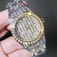 gold watch for men luxury automatic date men quartz movement sapphire crystal 40mm dial 30m waterproof full diamond wristwatch