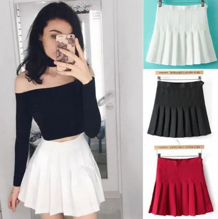 

Fashion Women Sexy Pleated Mini Skirt School Girl Skater Tennis Skirt High Waist Flared White Red Female Short Summer Skirt