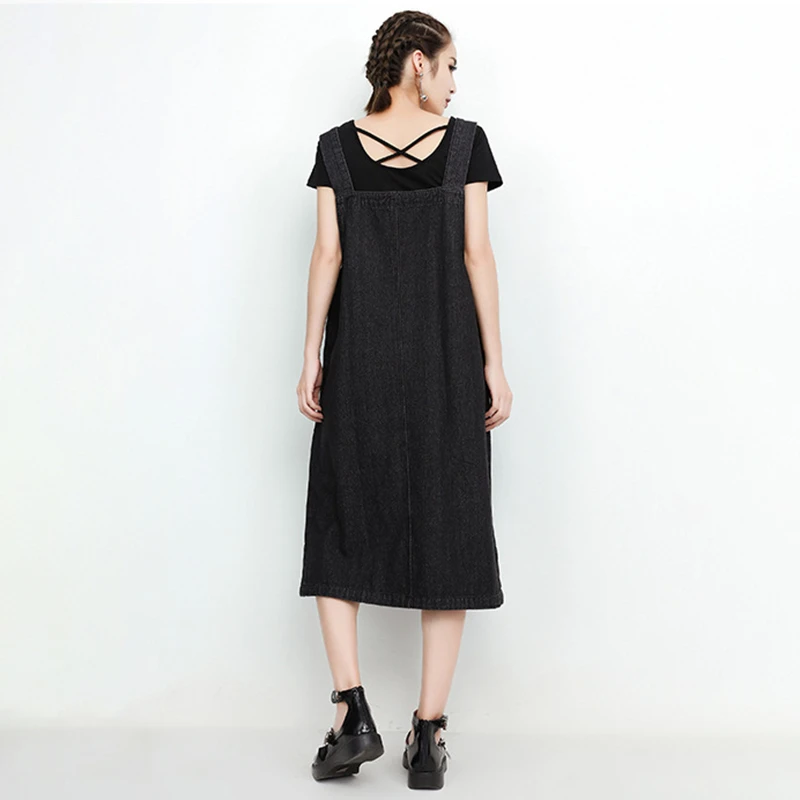 Джинсовое платье CHICEVER средней длины с квадратным воротником без рукавов