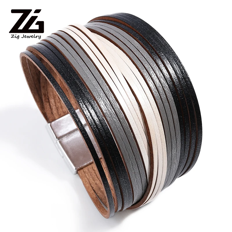 Новые золотые кожаные браслеты ZG для женщин серебряные многослойные