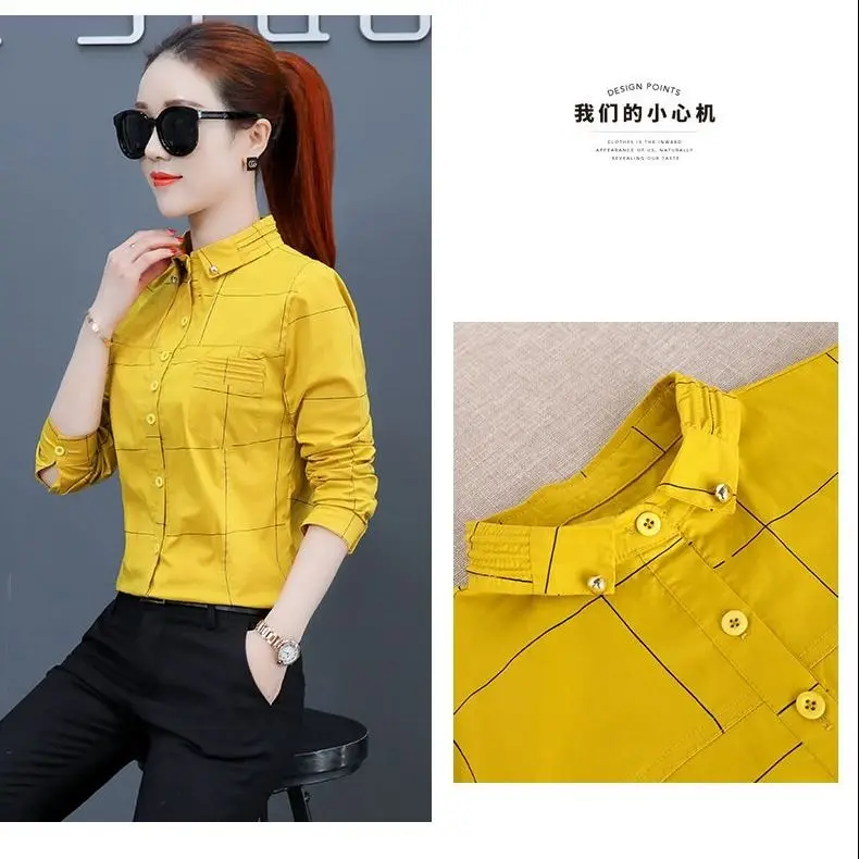 

Regular cotton plaid long-sleeved shirt women's all-match Chic top shirt bottoming shirt