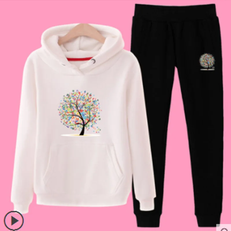 Комплект из 2 предметов, женская одежда, Chandal Mujer 2 Piezas, для бега, Femme, мультяшный принт, толстовка, штаны, спортивные костюмы, женский спортивный костюм