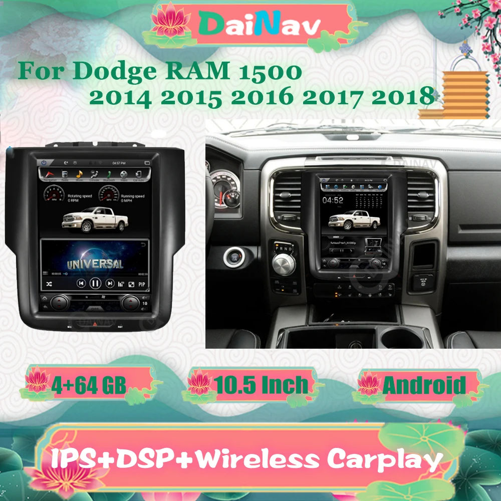 Telsa Style Android Car Multimedia DVD Player GPS Navigation For Dodge RAM 1500 2014 2015 2016 2017 2018 Car Audio Radio Stereo