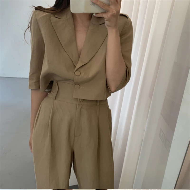 

Good Quality 2021 Summer Blazer Suit Women New Tops Pant Suits Set 2 Two Piece Set Korean Fashion Elegant Fashion Blazers Femme